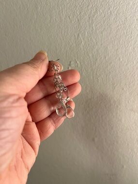 Dainty Clear Teardrop Dangle Earrings - Silver Tone